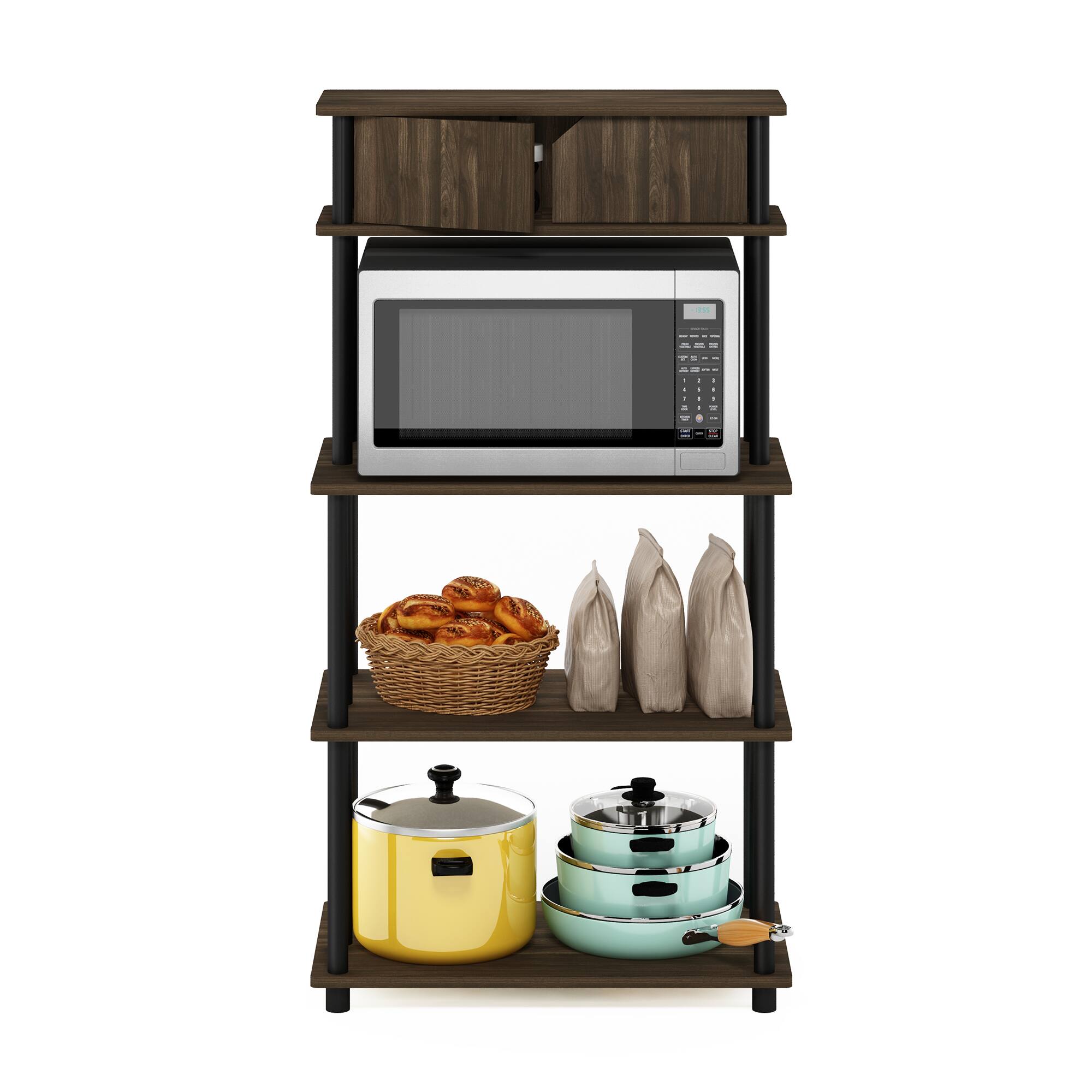 Alt View 4. Furinno - Turn-N-Tube Toolless Kitchen Storage Shelf with Top Cabinet - Columbia Walnut/Black.