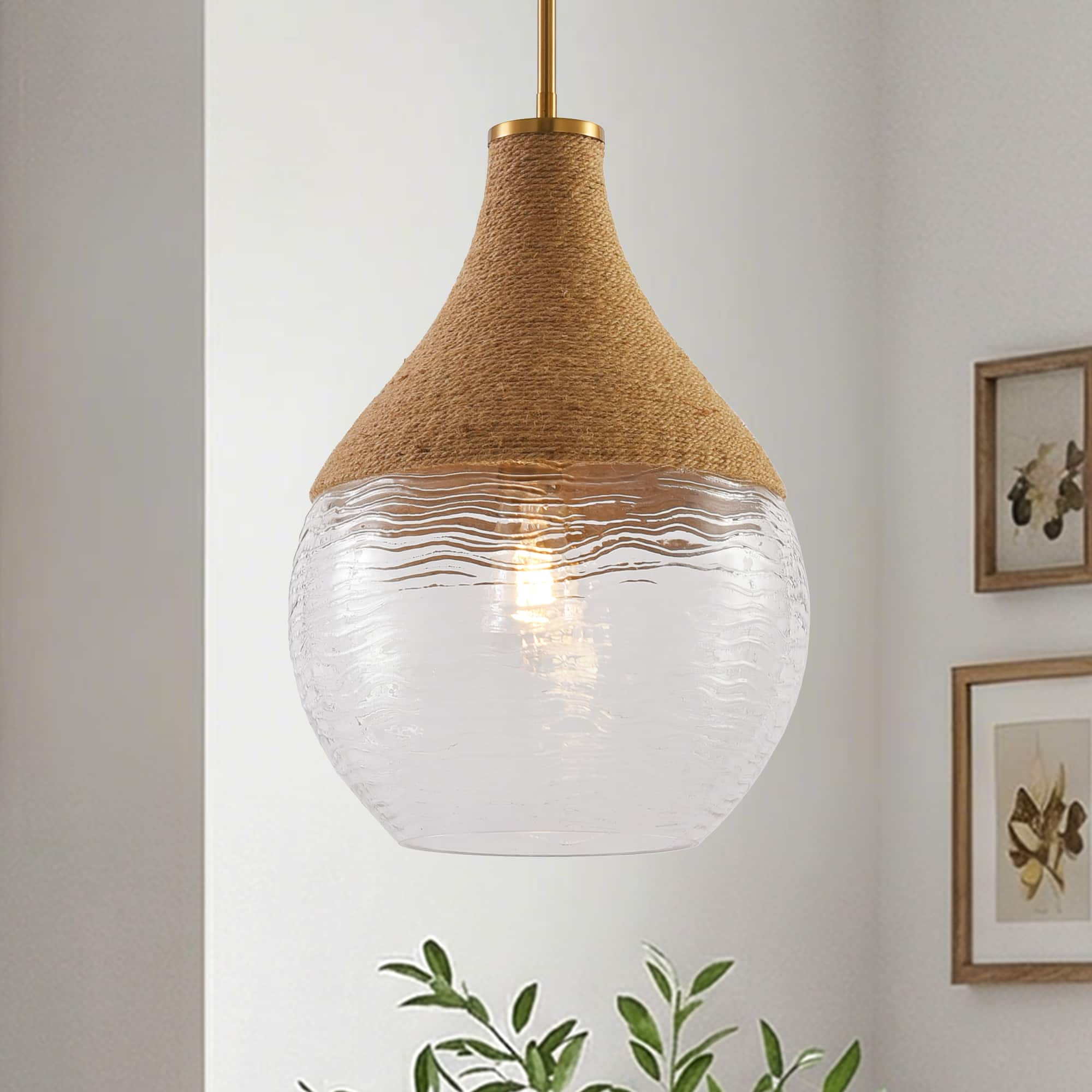Parrot Uncle - 1-Light Natural Modern Hand-Woven Hemp Rope Hanging Lamp Pendant Light - Brass