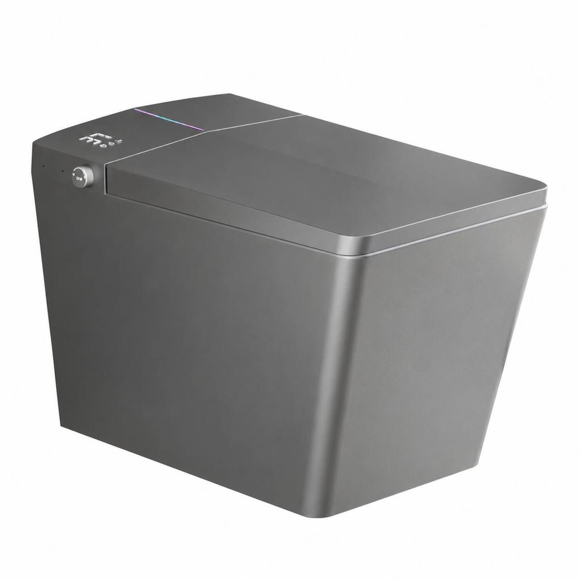Front. RYHNUYNE - Square Matte Grey Smart Bidet Toilet, Built-in Tank Remote Foot Touch Auto Flush Heated Seat LED Display User Memory - Matte Gray.