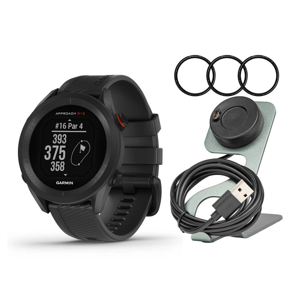 Garmin Approach S12 Black Golf Watch and Portable Charger Stand