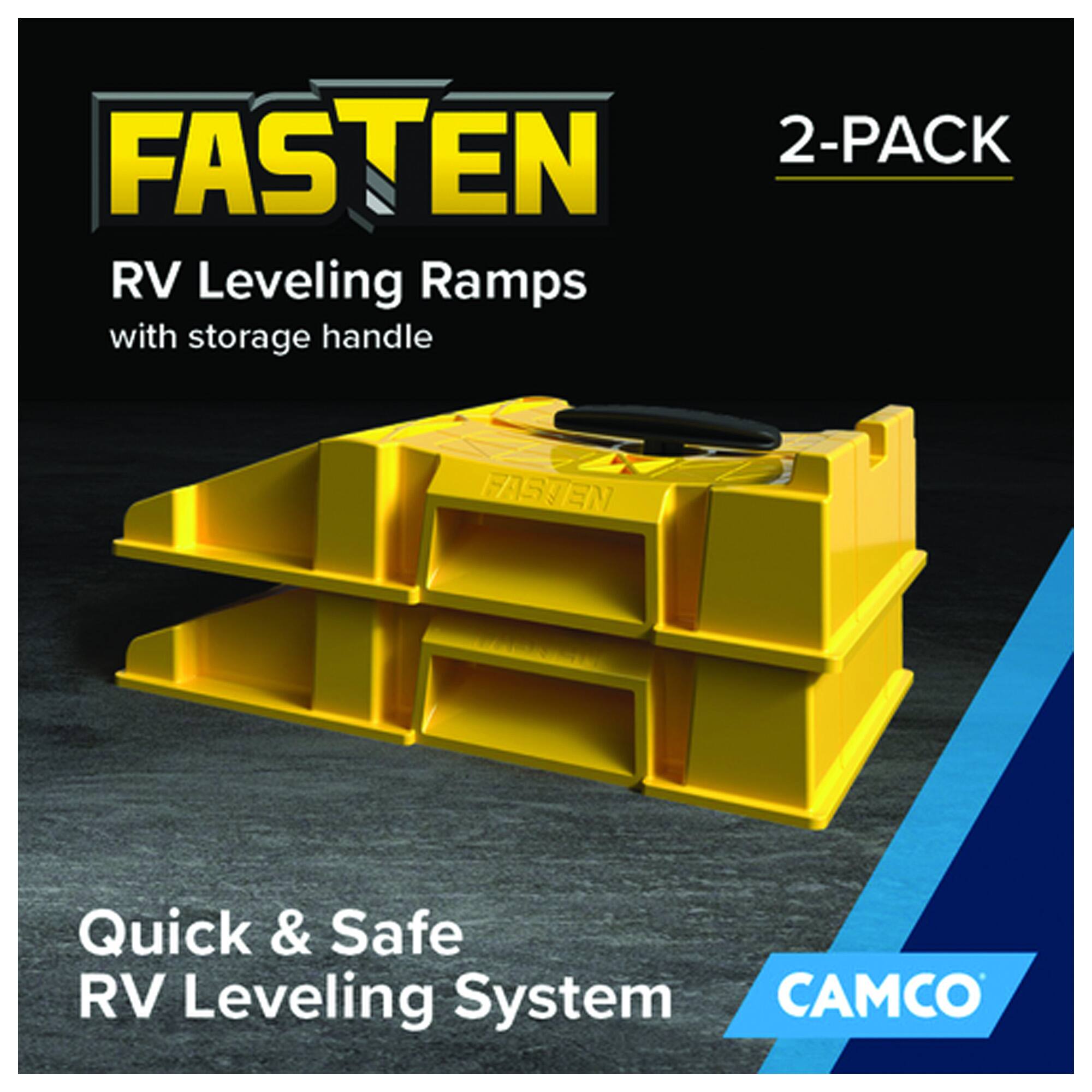 Camco FasTen Premium RV Leveling Trailer Ramps with T Handle, 2.5