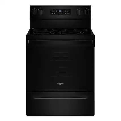 Front. Whirlpool - 5.3 Cu. Ft. Freestanding Electric Range with Air Cooking Technology, No Preheat Air Fry and Air Baking and Self Clean - Black.