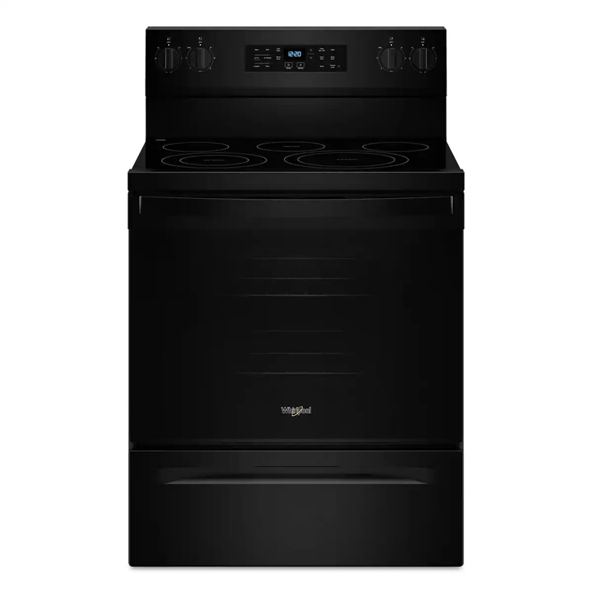 Front. Whirlpool - 5.3 Cu. Ft. Freestanding Electric Range with Air Cooking Technology, No Preheat Air Fry and Air Baking and Self Clean - Black.