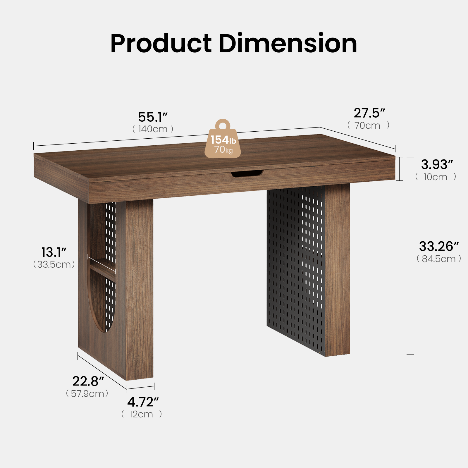 Product Dimension

- 55.1" (140cm)
- 27.5" (70cm)
- 3.93" (10cm)
- 13.1" (33.5cm)
- 33.26" (84.5cm)
- 22.8" (57.9cm)
- 4.72" (12cm)

Weight: 154lb (70kg)