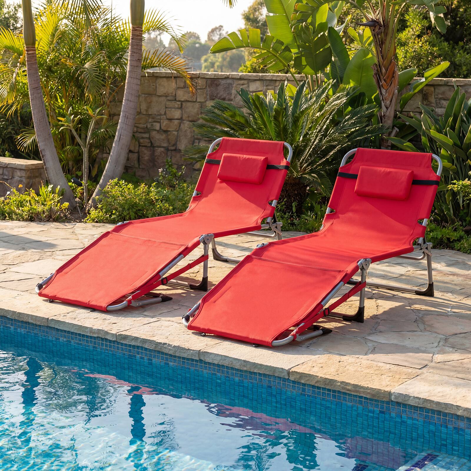 Alt View 1. Gymax - Gymax 2PCS Tanning Chair w/Face Arm Holes 4-Level Backrest & Head Pillow Side Pocket Red - Red.