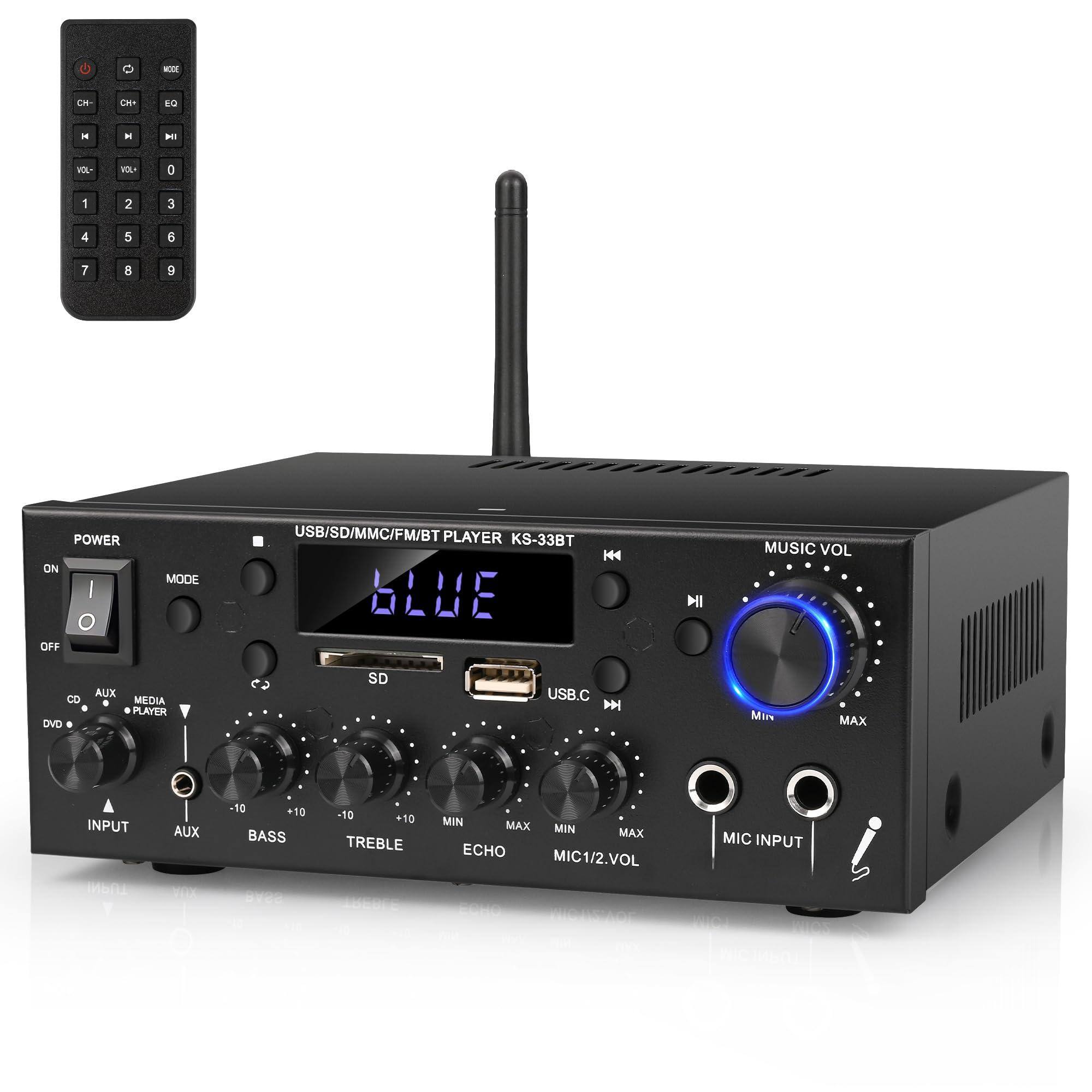 Dazzling Pops - Romica Stereo Audio Amplifier 2 500w Home Theater Power With Fm Echo Aux Usb Sd Mic Inputs Hifi Amp For - 500W*2