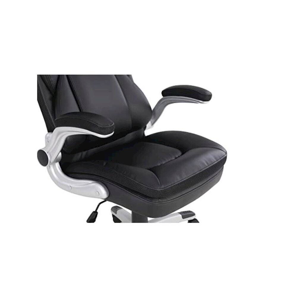 Angle. FurniFact - Executive Black Leather Chair – High-Back Work Chair With Silver Base - Black / Silver.