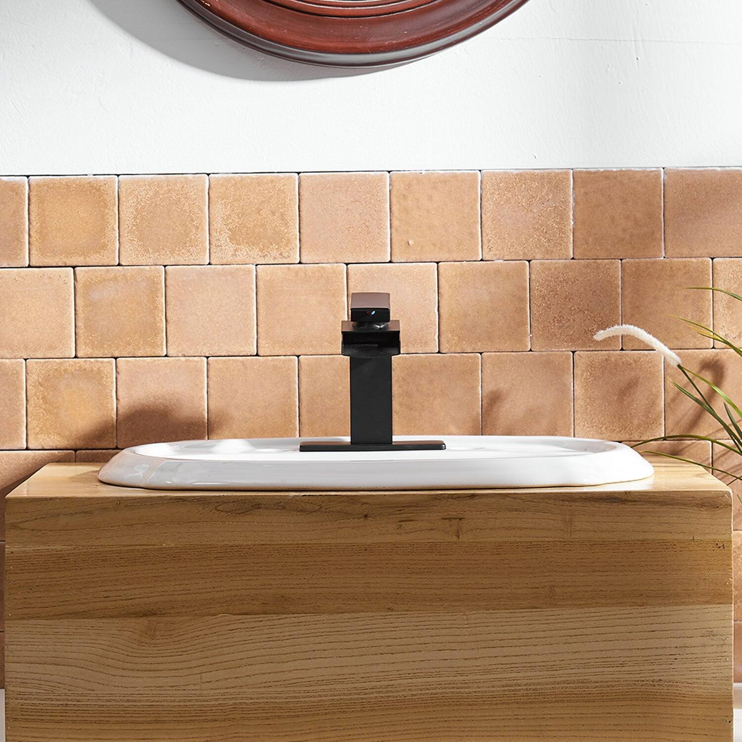 Alt View 4. Boyel Living - Waterfall Single Hole Single-Handle Low-Arc Bathroom Faucet With Pop-up Drain Assembly in Matte Black - Matte Black.