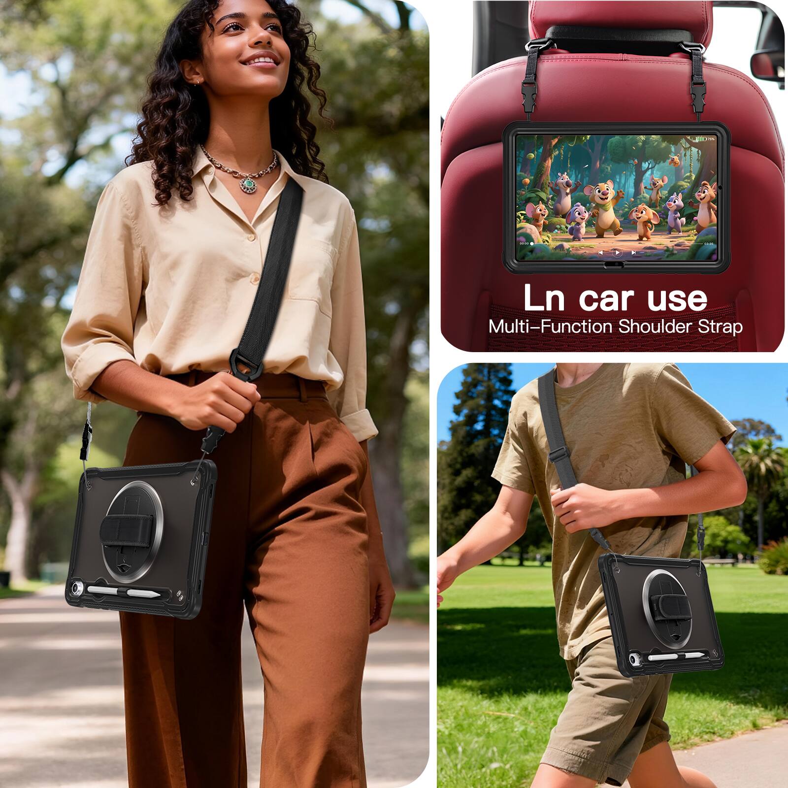 In car use  
Multi-Function Shoulder Strap