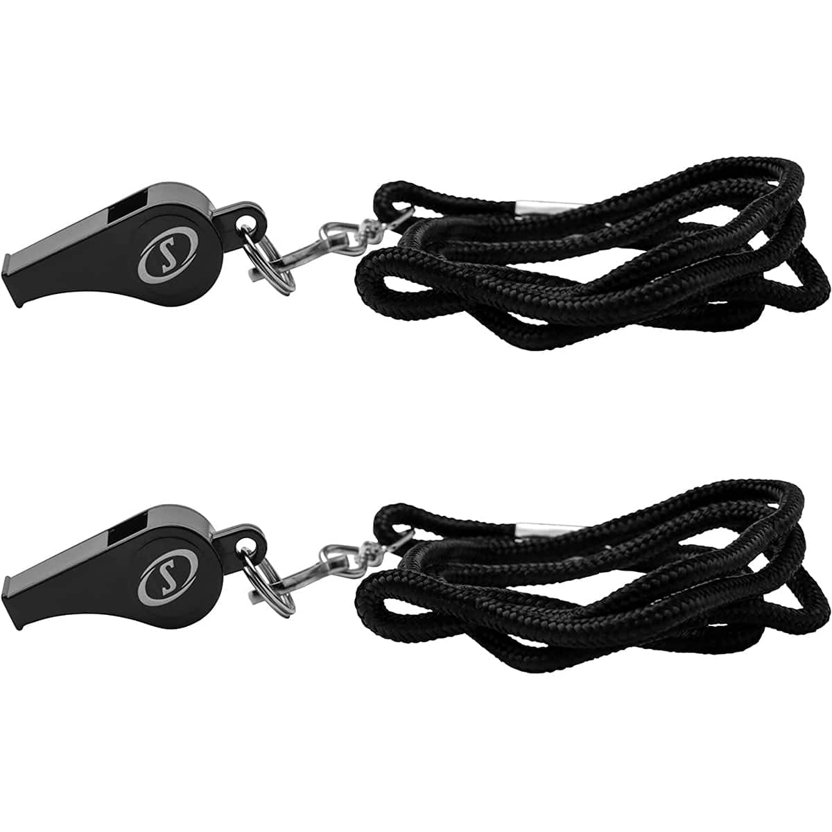 Spalding - Plastic Whistle with Lanyard 2-Pack - Black