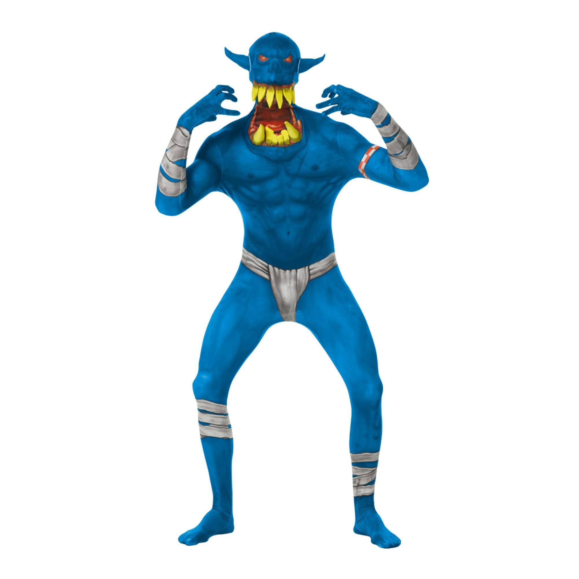 Front. Loftus International - Blue Orc Jaw Dropper Adult Costume Morphsuit | Medium - Blue.