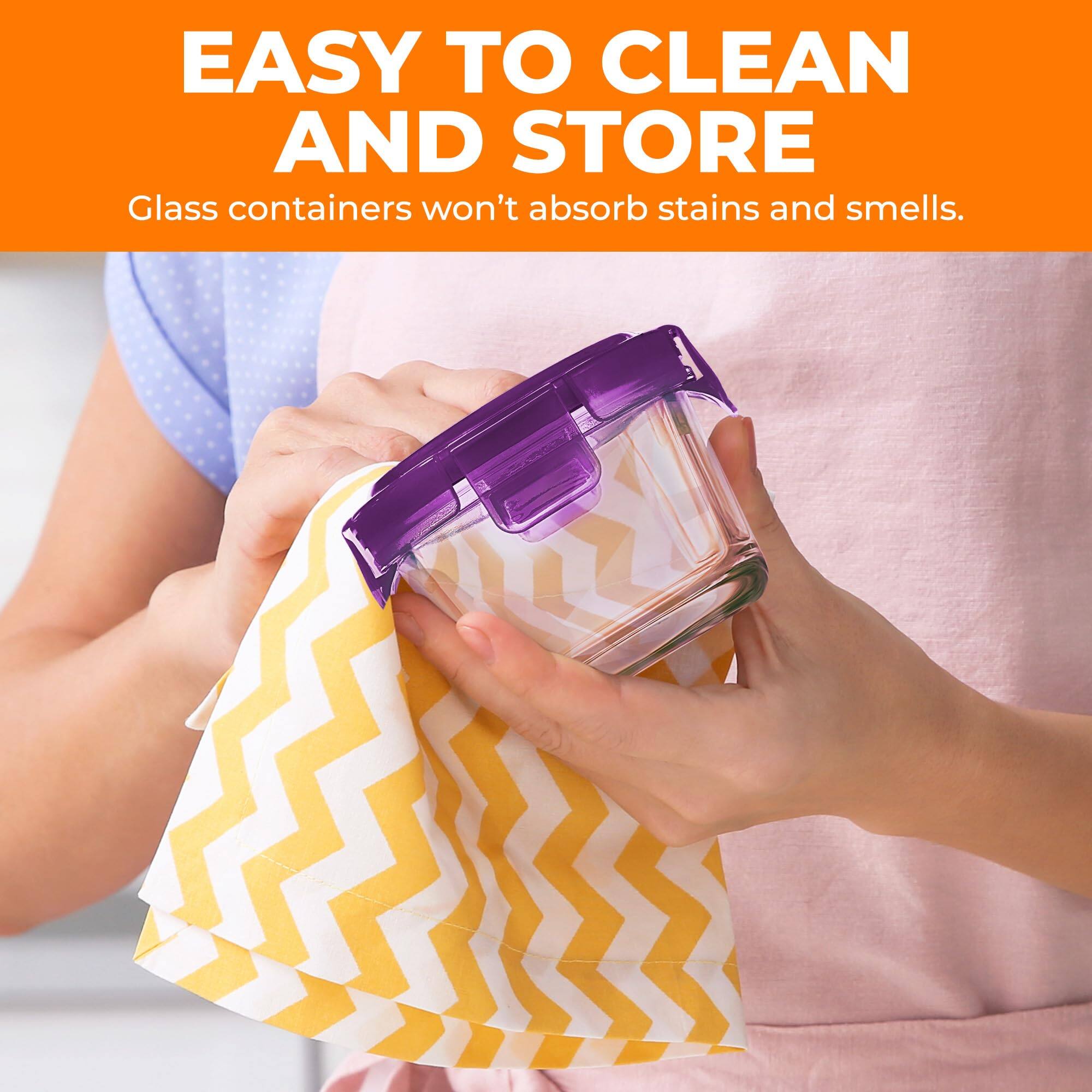 EASY TO CLEAN AND STORE  
Glass containers won't absorb stains and smells.