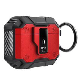 Stock Preferred - Rugged Shockproof Case for AirPods Pro with Keychain & Secure Lock - Red