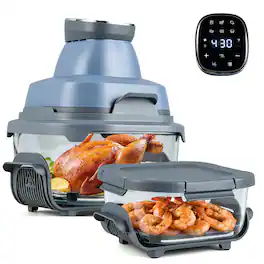 Costway - 6-in-1 Portable Glass Air Fryer, 4.4QT & 1.8QT Dual Glass Containers with Lids - Blue