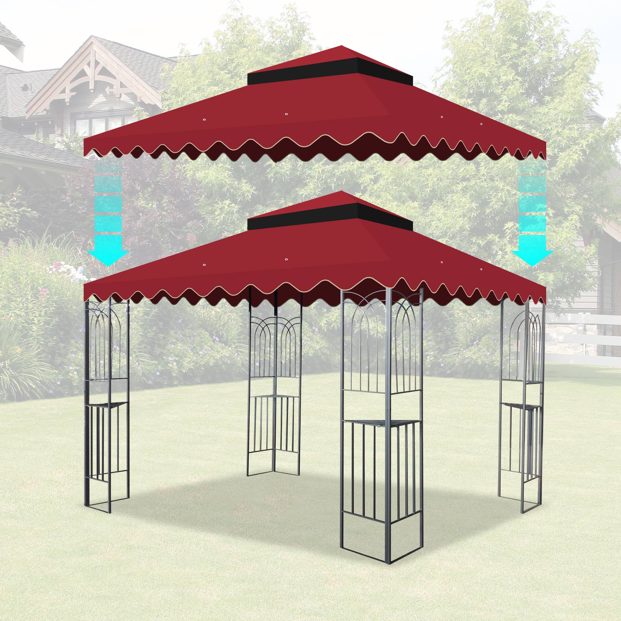 Angle. APRILSOUL - 10x10 Ft Patio Gazebo Replacement Canopy Double Tiered Gazebo Tent Roof Top Cover Only wavy border Frame Not Include.