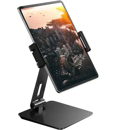 Front. FINEAK - 360° Swivel Heavy-Duty Aluminum Tablet Stand, Grey - Gray.