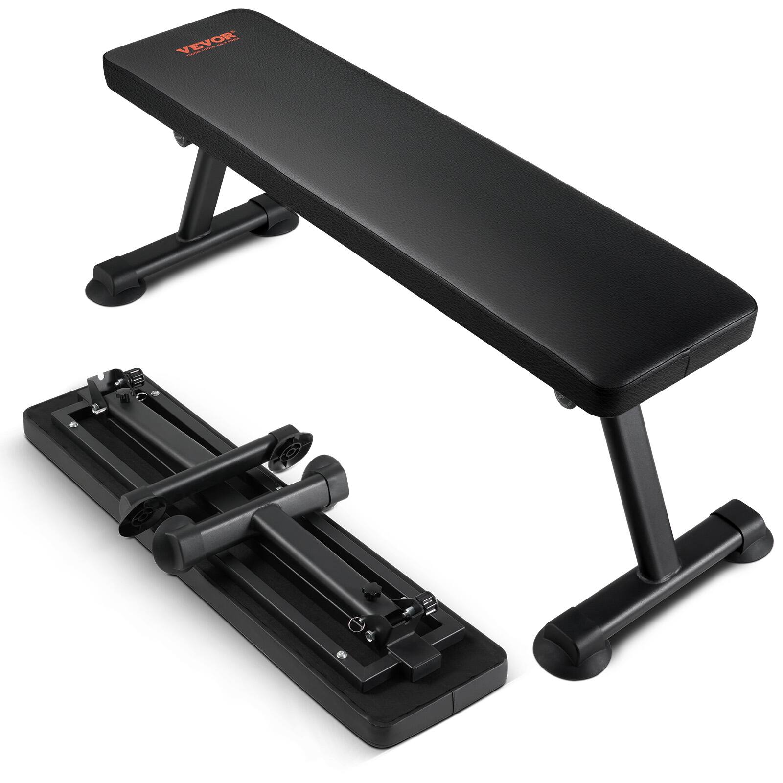 Front. VEVOR - Flat Weight Bench, Foldable Strength Training Bench, Utility Workout Bench for Full Body Workout - Black.