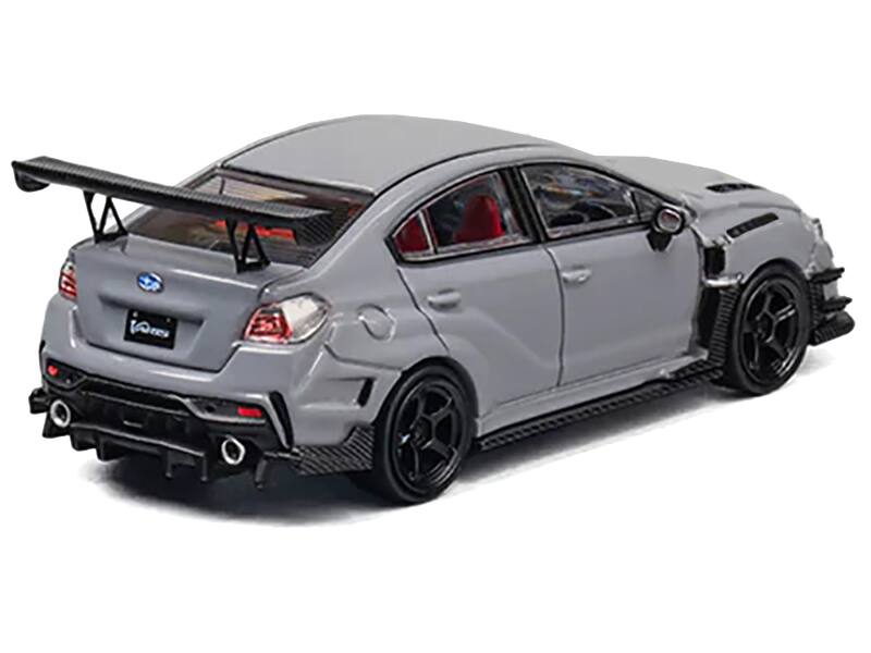 Back. CM Models - Subaru VAB WRX STI S4 Gray with Red Interior with Extra Wheels 1/64 Diecast Model Car by CM Model - Gray and Red.