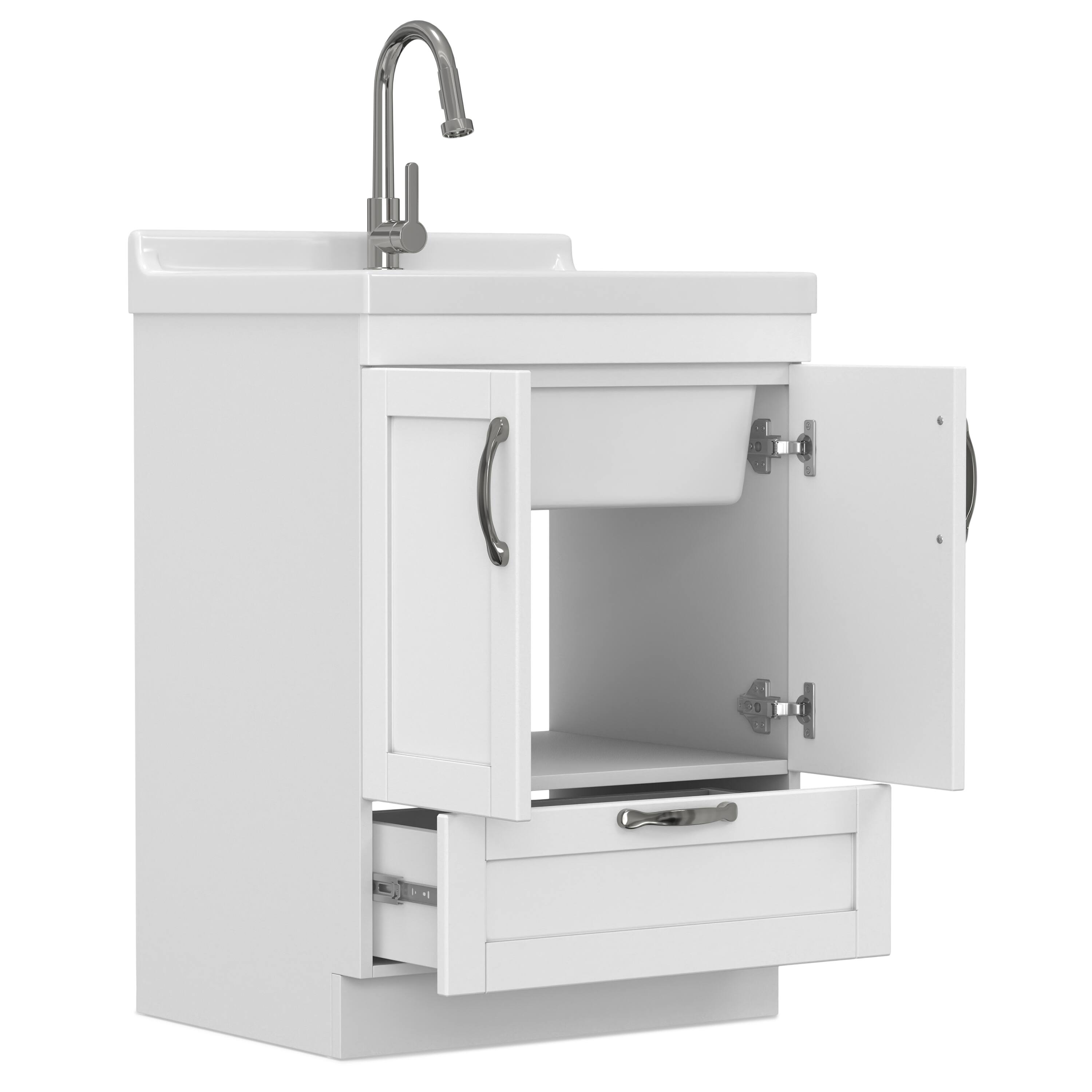 Back. Simpli Home - Maile All-In-One 24-inch Laundry Utility Sink and Cabinet - Pure White.