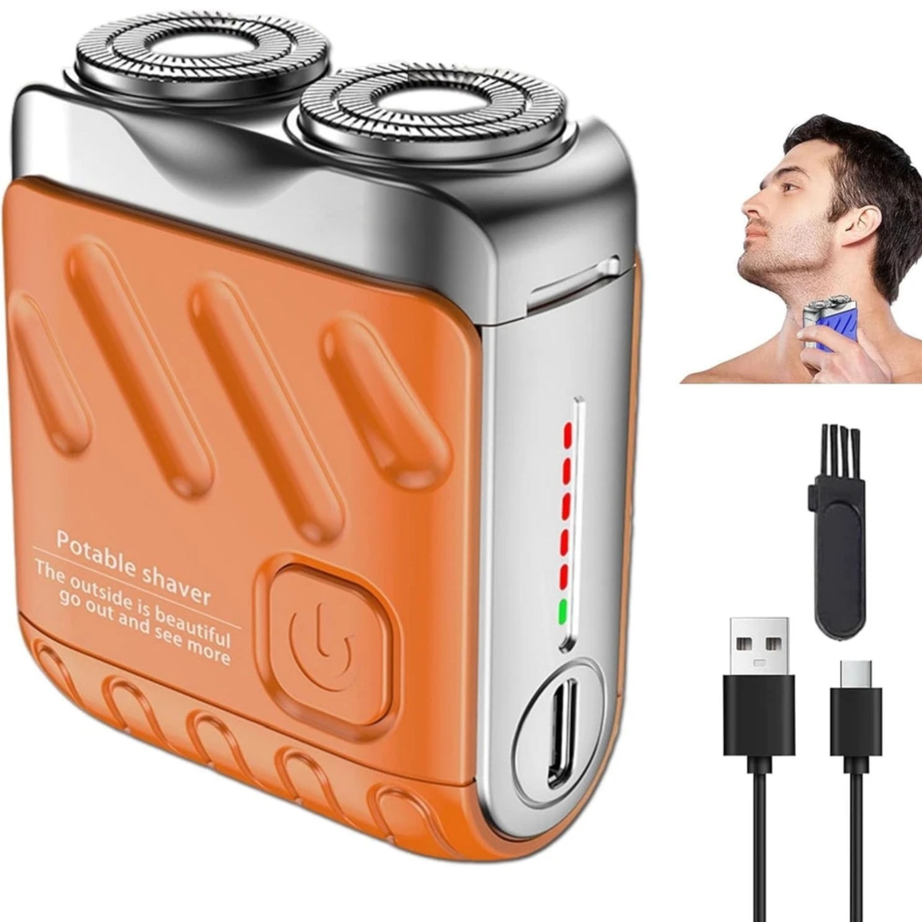 Kitcheniva - Double Ring Pocket Travel Shaver Mini Men Shaver Portable Beard Razor USB-C Orange