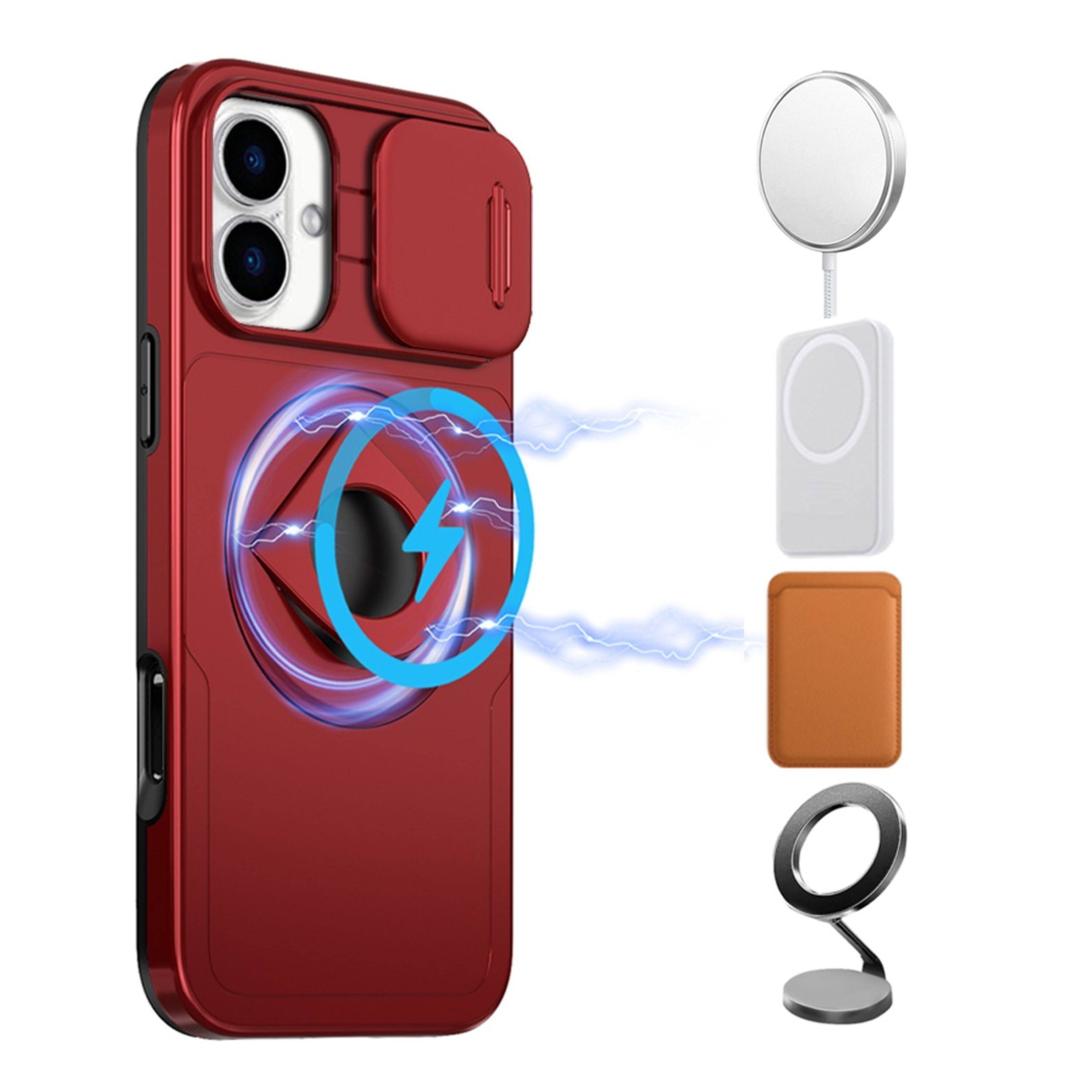 Left. Kitcheniva - Full Protection Phone Case With 360 Stand Magnetic Circle Tempered Glass For iPhone 17 Red - Red.