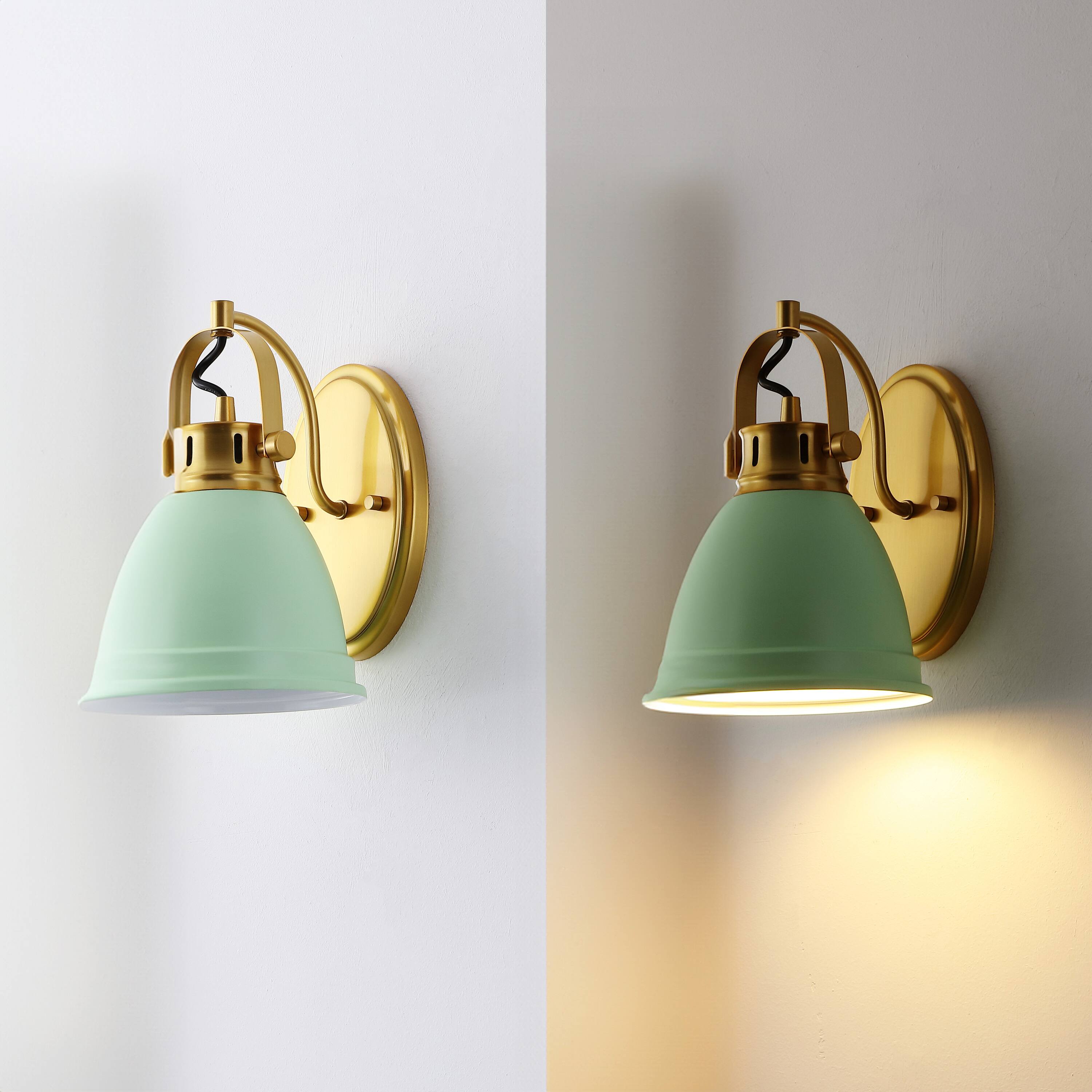 Alt View 4. Jonathan Y - Phineas 7" 1-Light Adjustable Farmhouse Bohemian Iron LED Vanity Light, Mint Green/Brass Gold - Mint Green.
