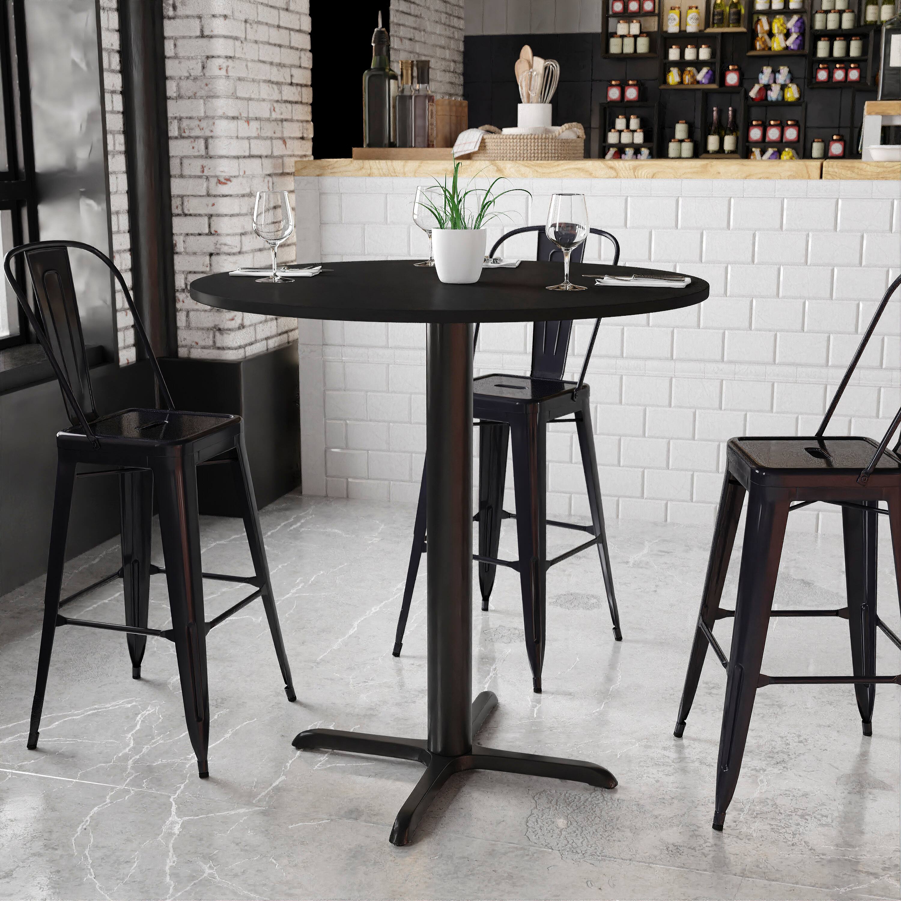 Angle. Flash Furniture - Stiles 42'' Round Black Laminate Table Top with 33'' x 33'' Bar Height Table Base - Black.