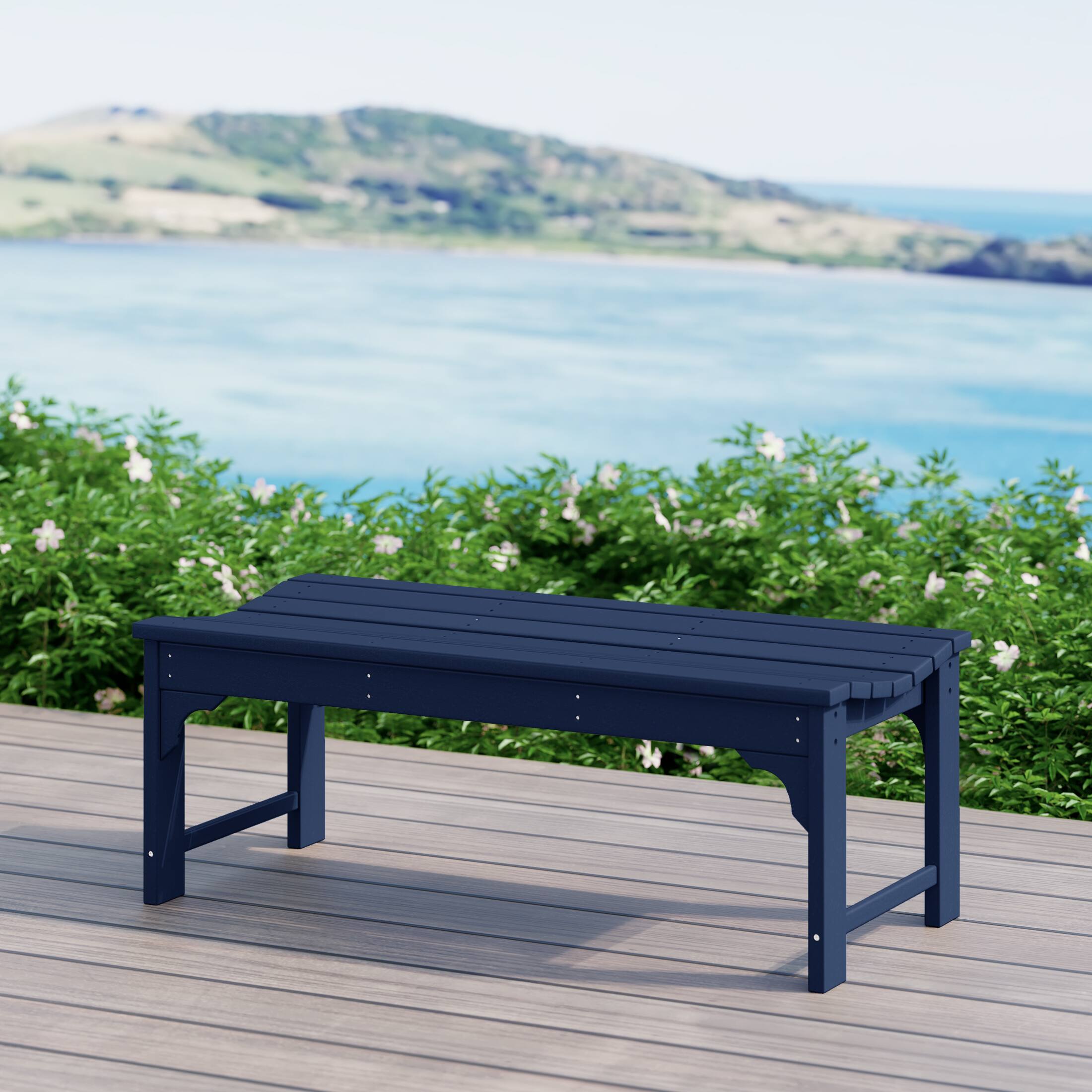 Angle. WestinTrends - WestinTrends Malibu 48" length backless Poly Wood Outdoor / Garden bench - Navy Blue.