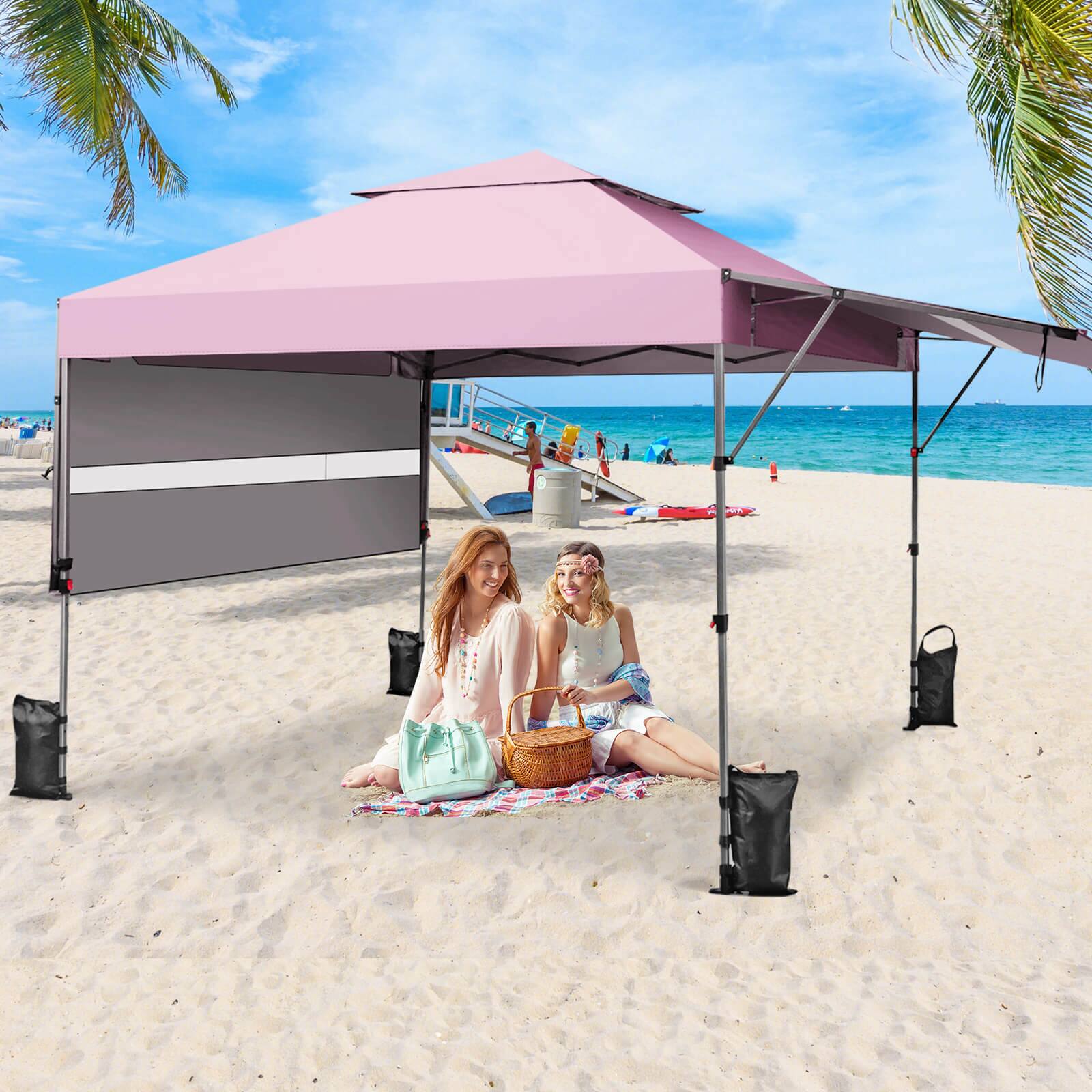 Alt View 3. Costway - Costway 10'x17.6' Outdoor Instant Pop-up Canopy Tent Dual Half Awnings Adjust Patio - Pink.