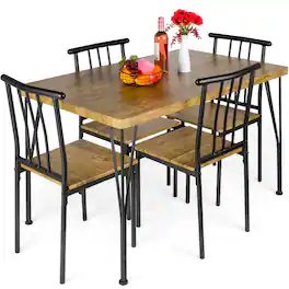 Best Choice Products - 5-Piece Indoor Modern Metal Wood Rectangular Dining Table Furniture Set w/ 4 Chairs - Brown