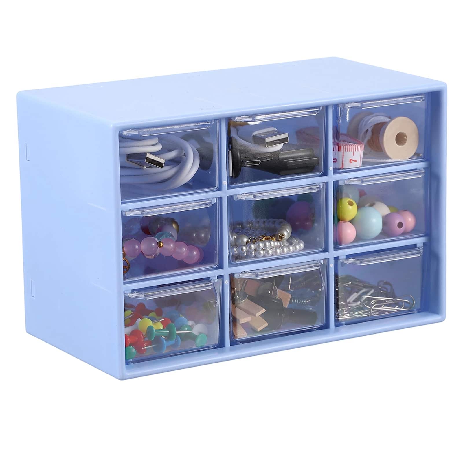 Unique Bargains - Mini Storage Drawers for Desk, Plastic Desktop Teacher Desk with 9 Drawers Organizer Box for Supplies Bathroom - Blue