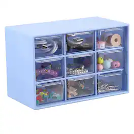 Unique Bargains - Mini Storage Drawers for Desk, Plastic Desktop Teacher Desk with 9 Drawers Organizer Box for Supplies Bathroom - Blue