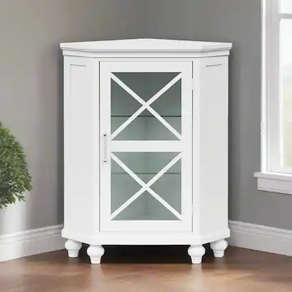 Front. Teamson Home - Teamson Home Blue Ridge Freestanding Corner Floor Cabinet, White - White.