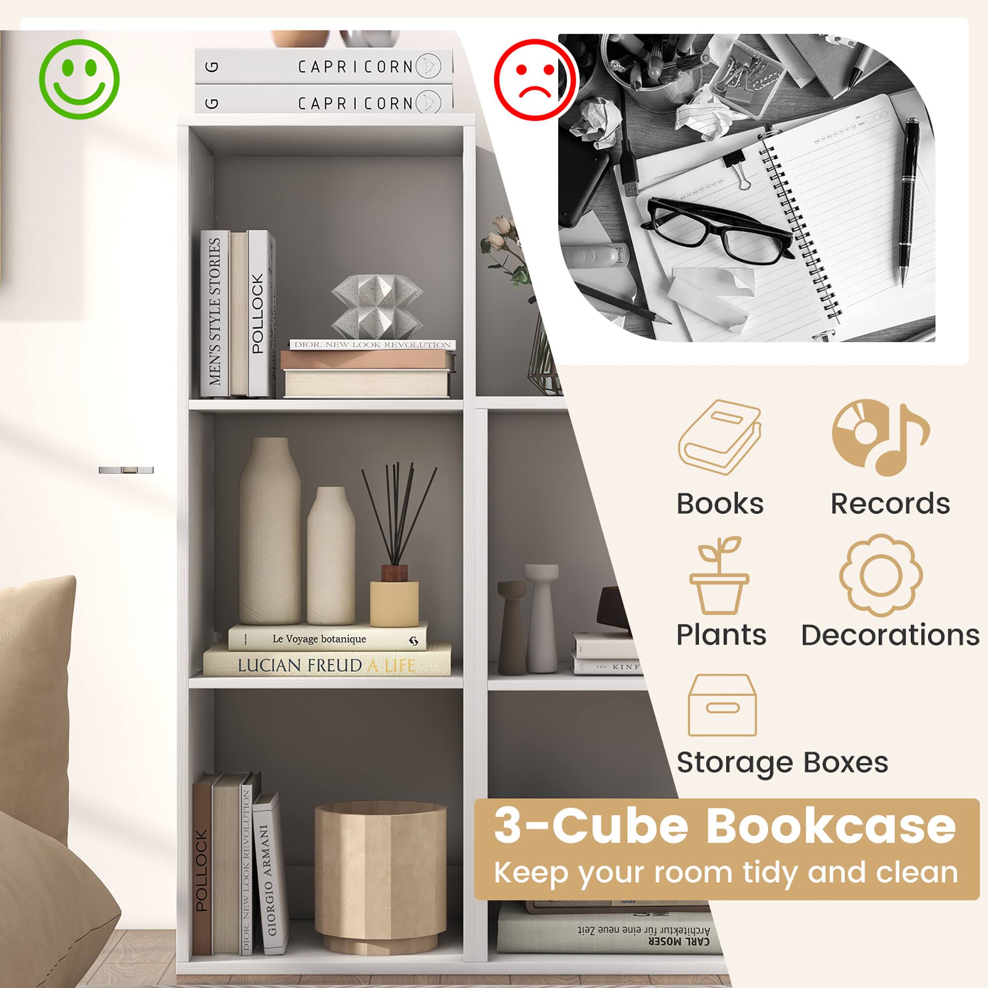 Books: CAPRICORN, STORIES, MEN'S POLLOCK, LA, POLLOCK, ARMANI GIORGIO

Records: None

Plants: Le Voyage botanique

Decorations: None

Storage Boxes: None

3-Cube Bookcase: Keep your room tidy and clean

Zeit u  fr  MOSER CARL: None