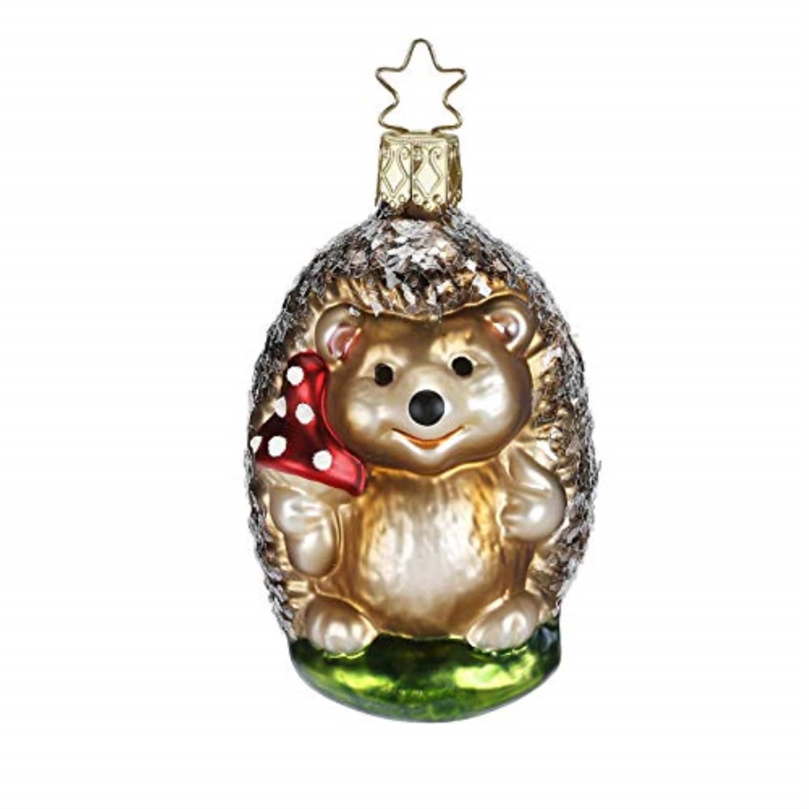Inge Glas - Papa Hedge Hedgehog German Glass Christmas Tree Ornament FREE BOX - Green