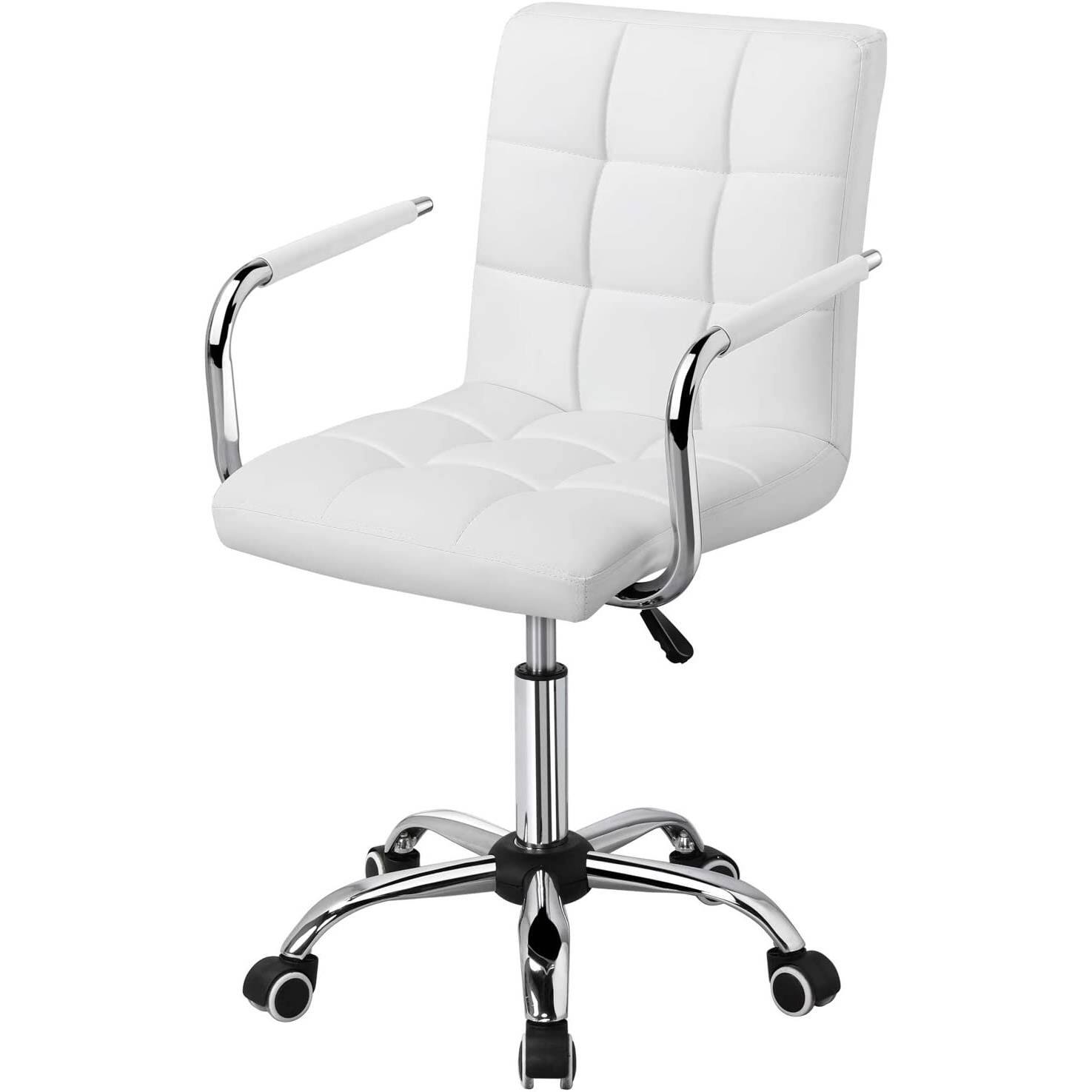 Hivvago - Modern Faux Leather Mid-Back Swivel Office Chair with Armrests and Wheels - White