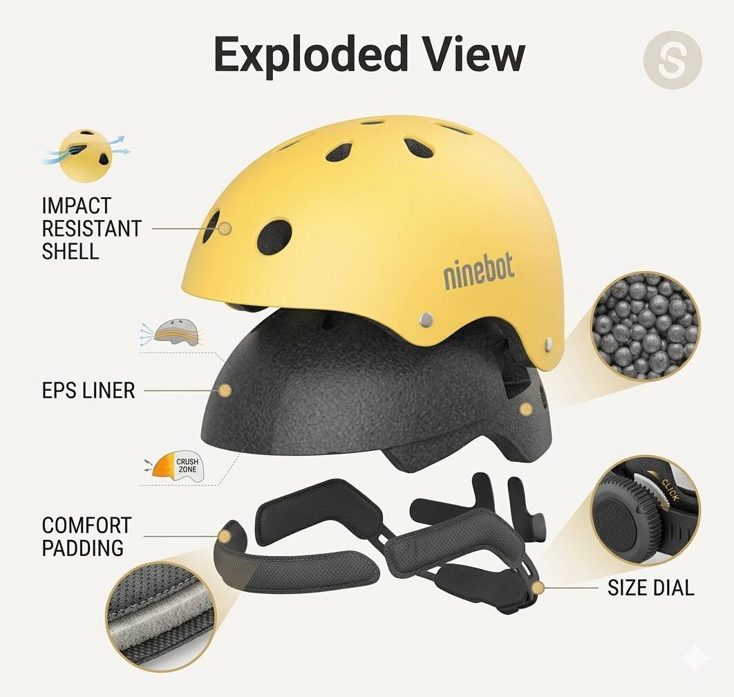 Exploded View

- IMPACT RESISTANT SHELL
- EPS LINER
- COMFORT PADDING
- CRUSH ZONE
- SIZE DIAL
