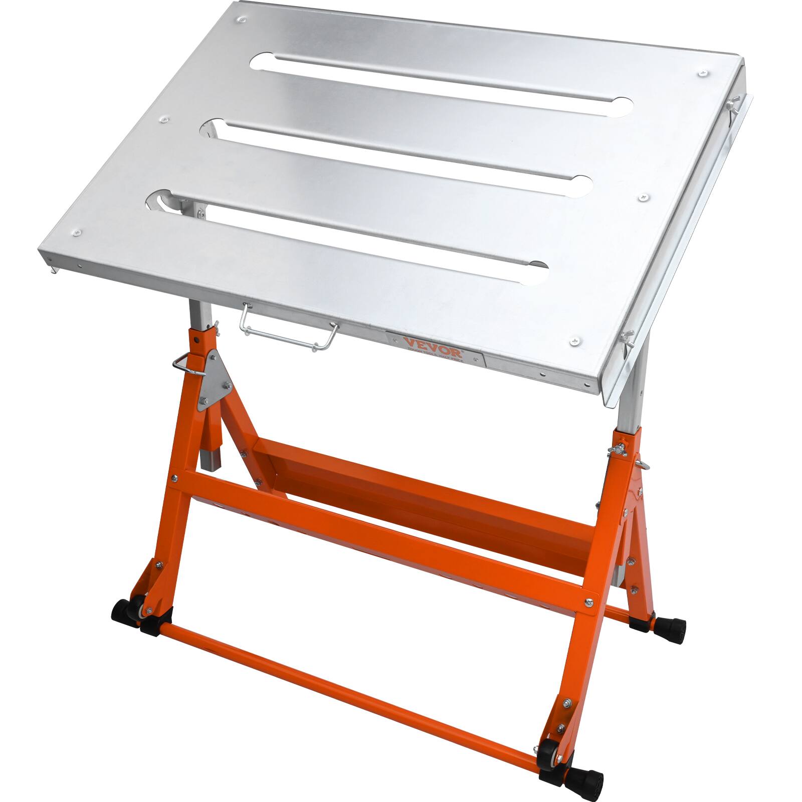 Alt View 5. VEVOR - Welding Table 30" x 20", 400lbs Load Capacity Steel Welding Workbench Table on Wheels, Folding Work Bench - Silver + Orange.