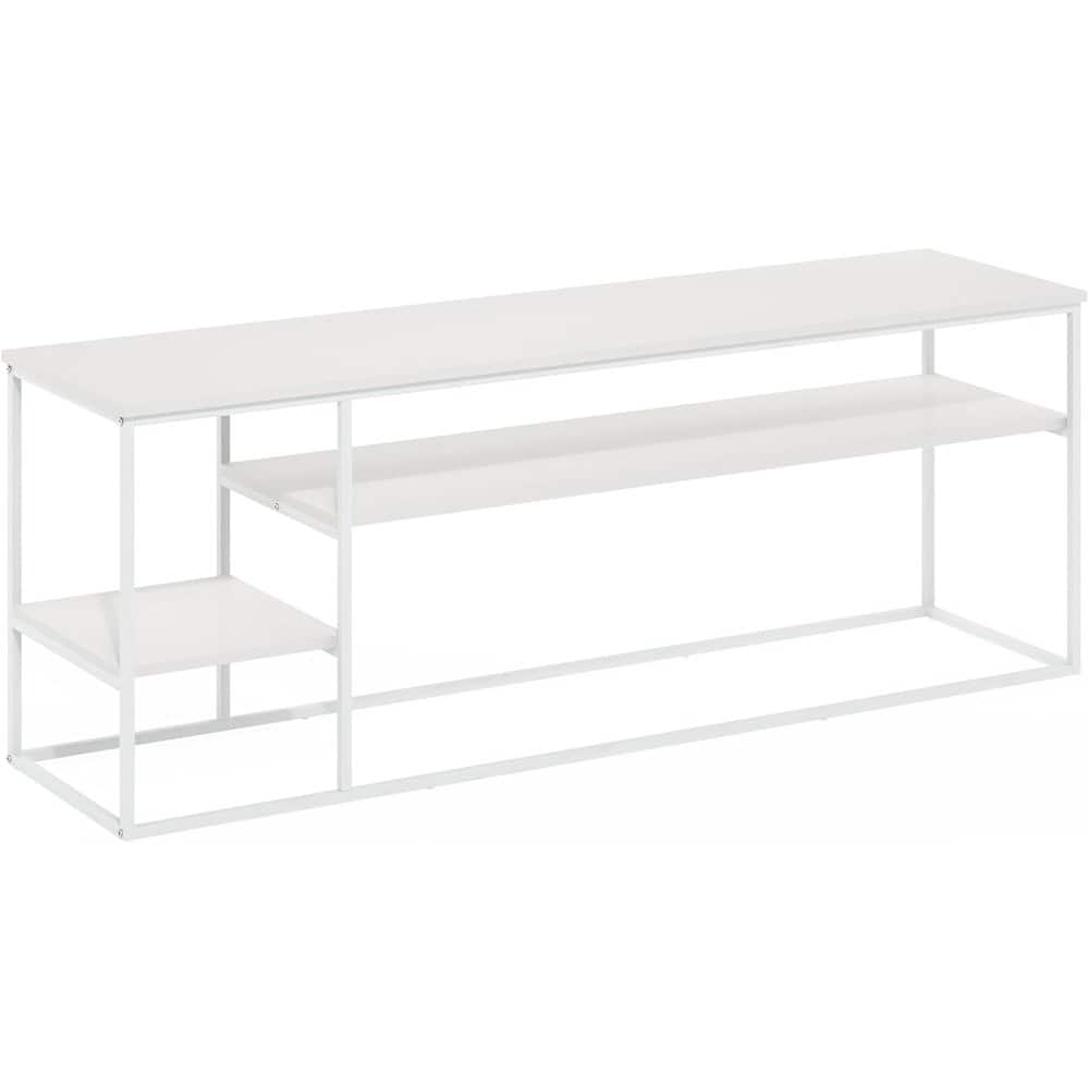 FurniFact - 65 Inch Entertainment Center with Metal Frame and Open Shelf TV Console - White