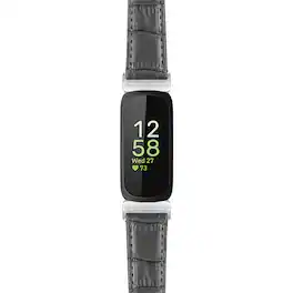 StrapsCo - Crocodile Strap Leather Watch Band For Fitbit Inspire 3 - Grey (Silver Hardware)