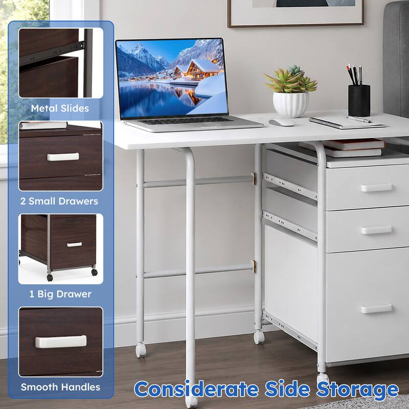 Metal Slides  
2 Small Drawers  
1 Big Drawer  
Smooth Handles  
Considerate Side Storage