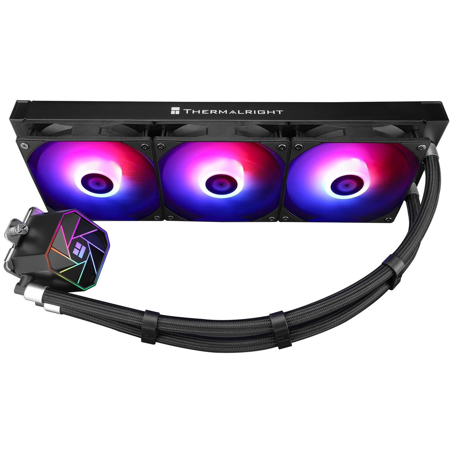 Left. Thermalright - Aqua Elite 360 ARGB V3 AIO CPU Cooler, 360 Liquid Cooling, ARGB PWM Fans, Intel LGA1150-1200/2011/1700, AMD AM4/AM5 - Black.