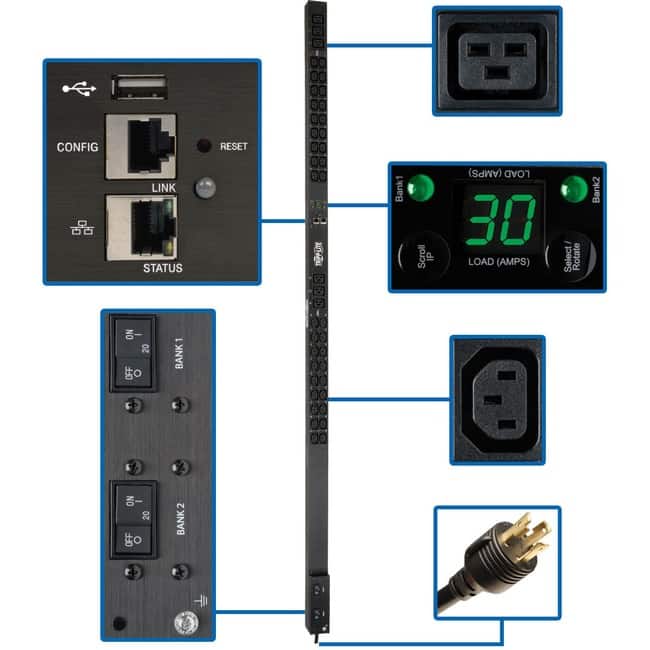 Tripp Lite - by Eaton PDU 5.5kW Single-Phase Monitored PDU LX Interface 208/230V Outlets (36 C13/6 C19) L6-30P 10 ft - Black