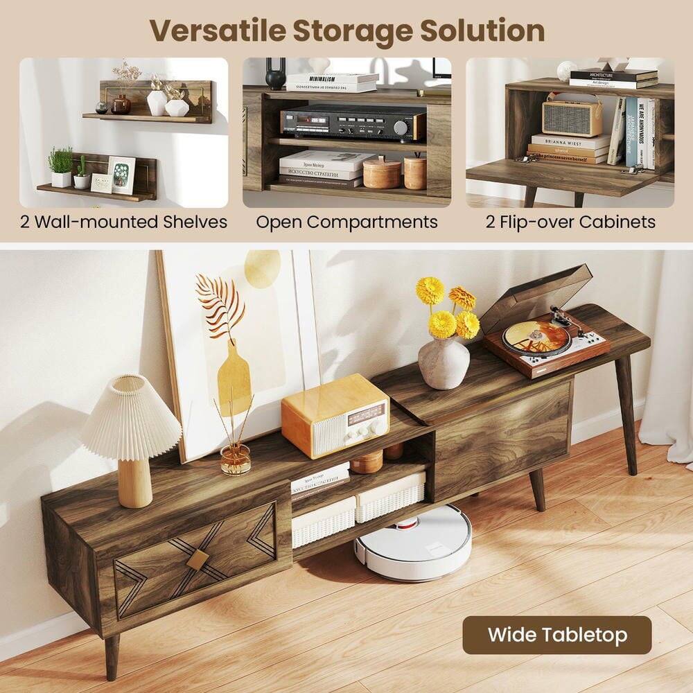 Versatile Storage Solution

- 2 Wall-mounted Shelves
- Open Compartments
- 2 Flip-over Cabinets
- Wide Tabletop