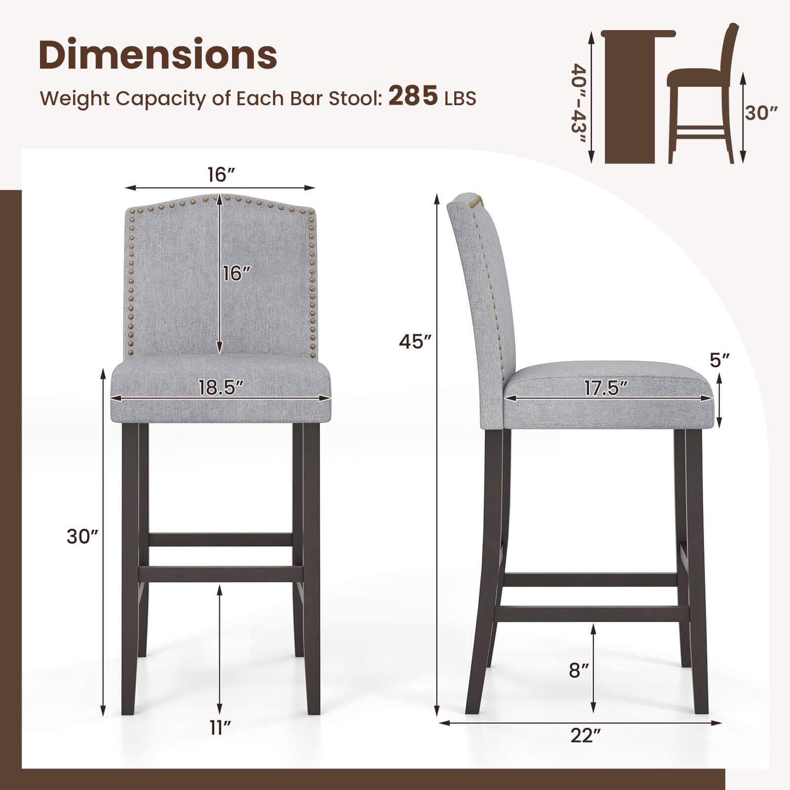 Dimensions: Weight Capacity of Each Bar Stool: 285 LBS. 16" 40"-43" TA 30" 16" 18.5" 45" 17.5" 5" 30" 8" 11" 22"