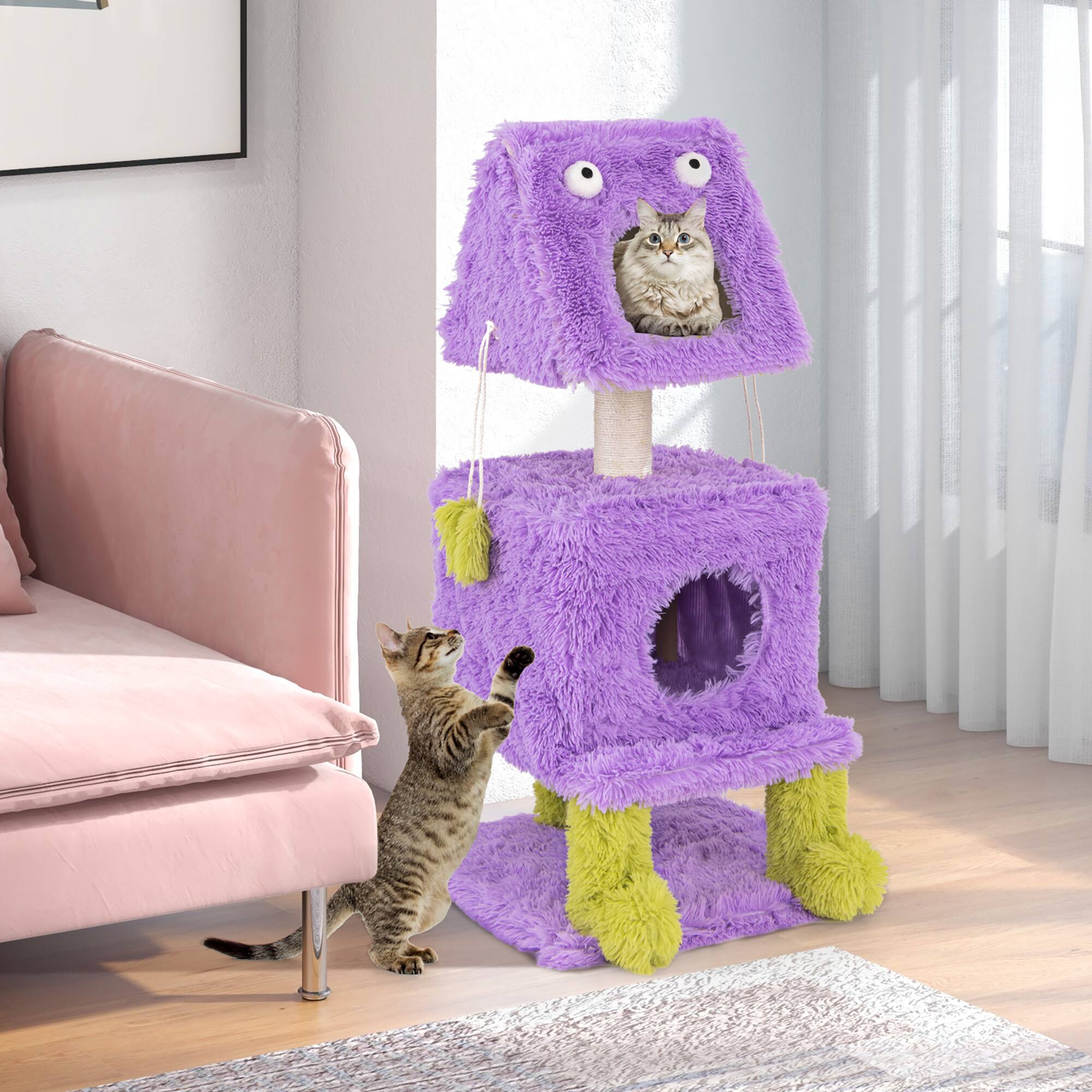Alt View 1. Gymax - Gymax Cat Tree Cute Monster-Themed Cat Tower w/ 2 Private Condos & Soft Long Plush - GYM14662.