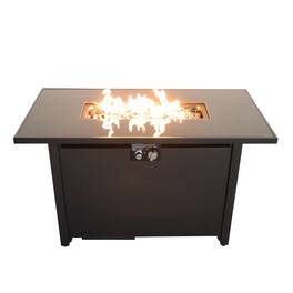 Spaco - 25 x 42" Steel Outdoor Fire Pit Table, 50,000 BTU, Propane/Natural Gas, Lava Rock - Black