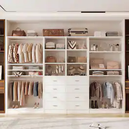 Aheaplus - 114.6'' Wide Closet Organizer with 8 Drawers and 4 Hanging Rods, 4-Piece Set - White