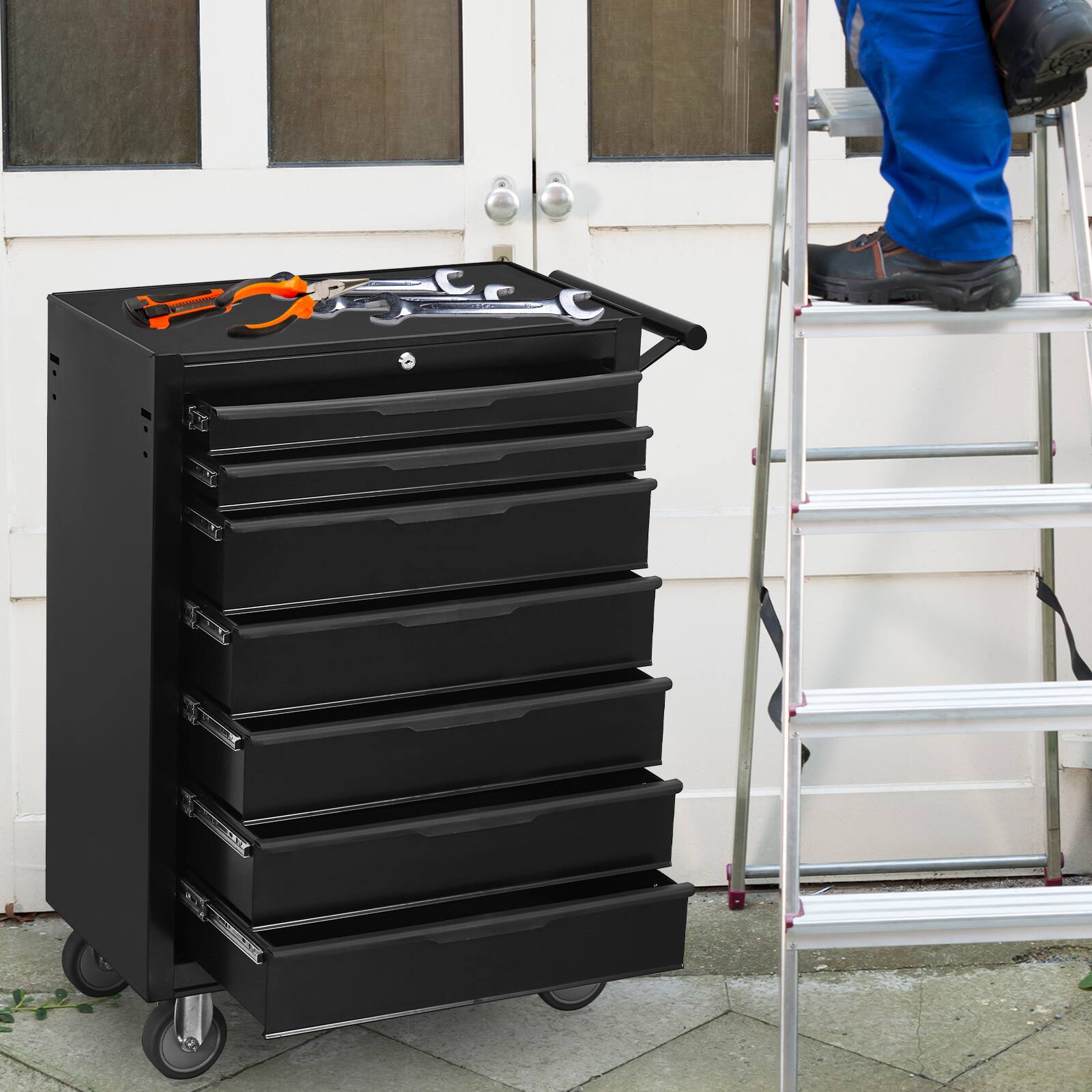 Alt View 4. LOVMOR - 7 Drawer Rolling Tool Chest Large Capacity Metal Tool Box with Wheels and Cylinder Lock for Garage Warehouse.