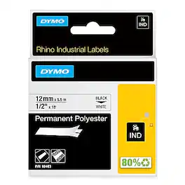 DYMO - Rhino Industrial 18483 Permanent Polyester Label Maker Tape, 1/2" x 18', (18483) - Black On White